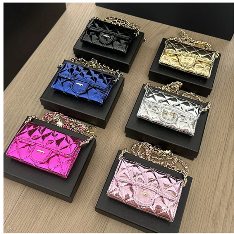 Designer Patent Leather Classic Mini Flap Vanity Waist Bags Fanny Pack Waistpack Chest Purse Gold Metal Hardware Matelasse Chain Crossbody Shoulder Purse 11X2X7CM