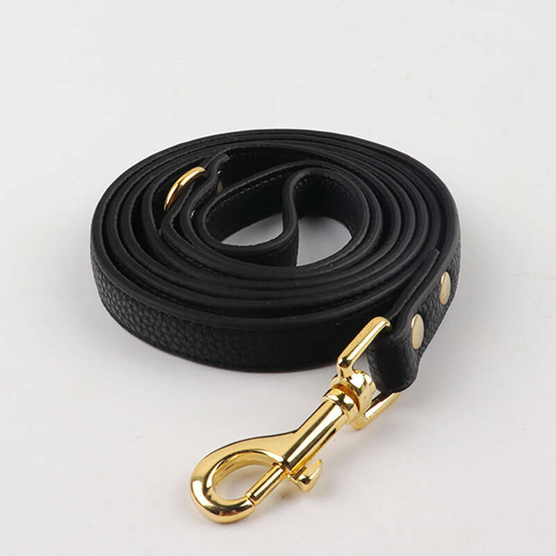 Black PU Pet Cat Softly Padded Waterproof Classic Vegan Genuine Leather Dog Collar and leader