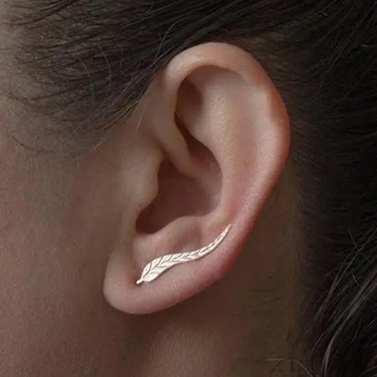 Trendy Leaf Earrings Ear Climber Round Heart Stud for Women Everyday Jewelry Boho Cat Paw Knot Cuff Piercing 240926