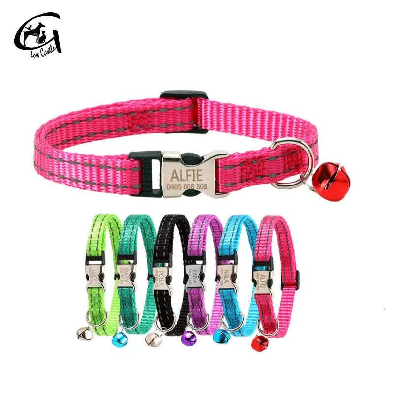 Customized Personalized Reflective Nylon Cat Breakaway With Bell Collar for Dogs and cats