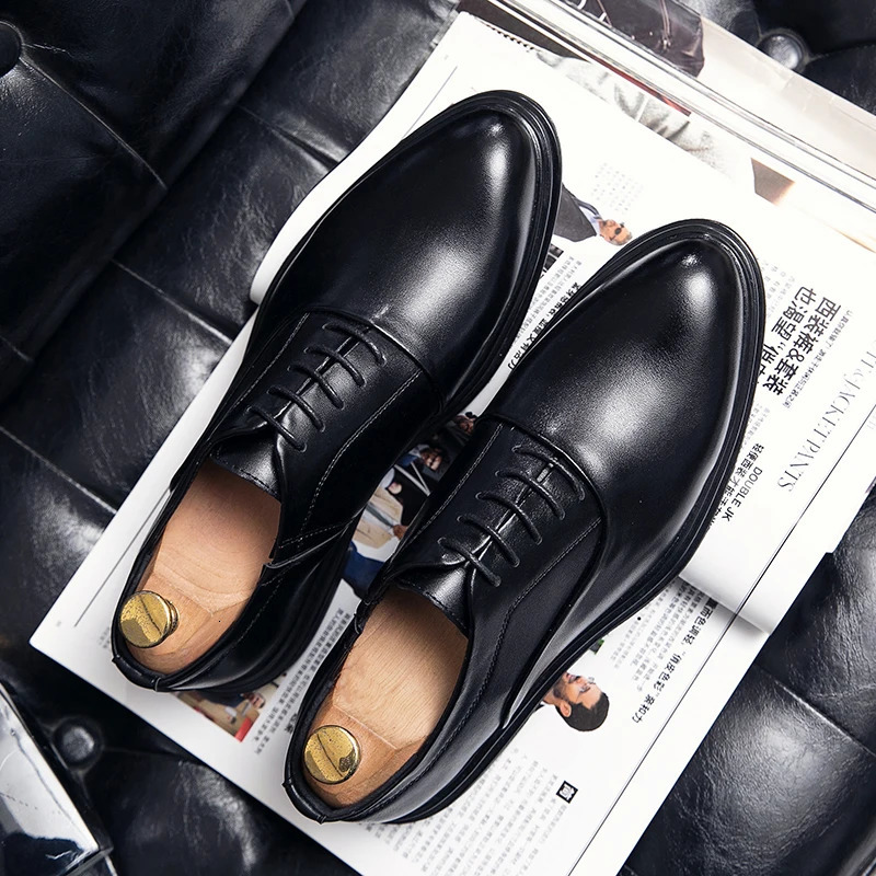 Business formal leather shoes mens casual set low top solid wedding shoe color Oxford corner office shoes 240930