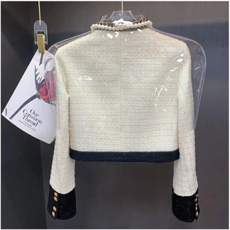 Autumn Small Fragrance Tweed Jacket Womens Jacket Long Sleeve Button Short Sleeve Jacket Autumn Casual Womens Office Jacket 240930