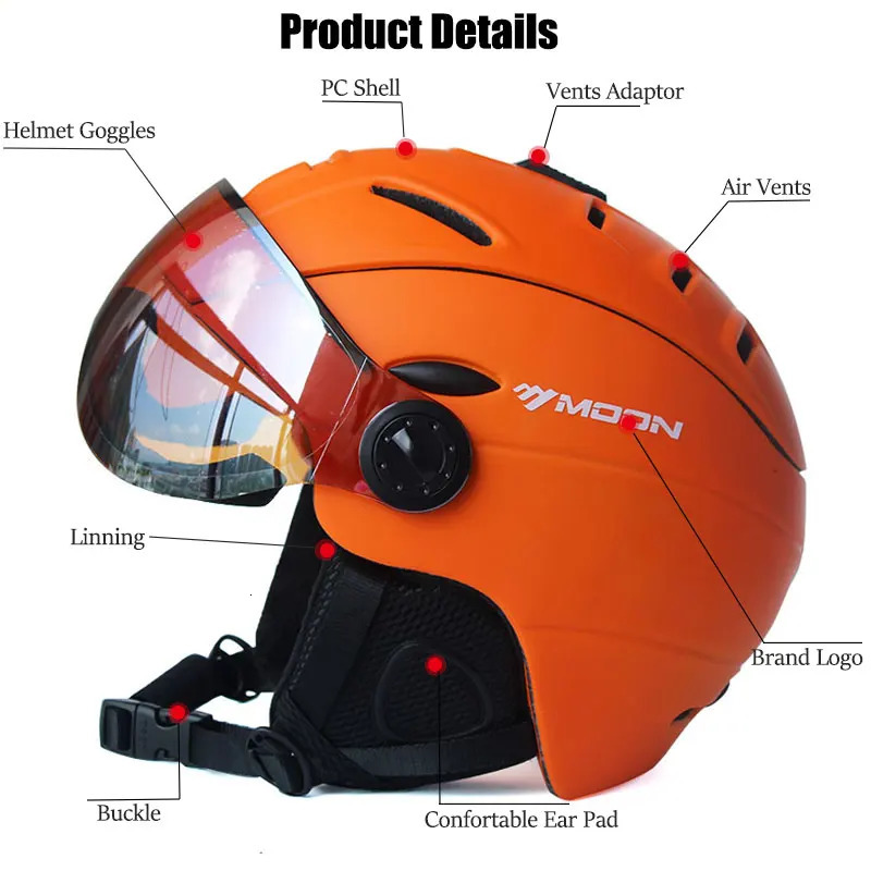 MOON professional semi covered ski helmet integral molded sports mens snowboard helmet with goggles 241016 ww