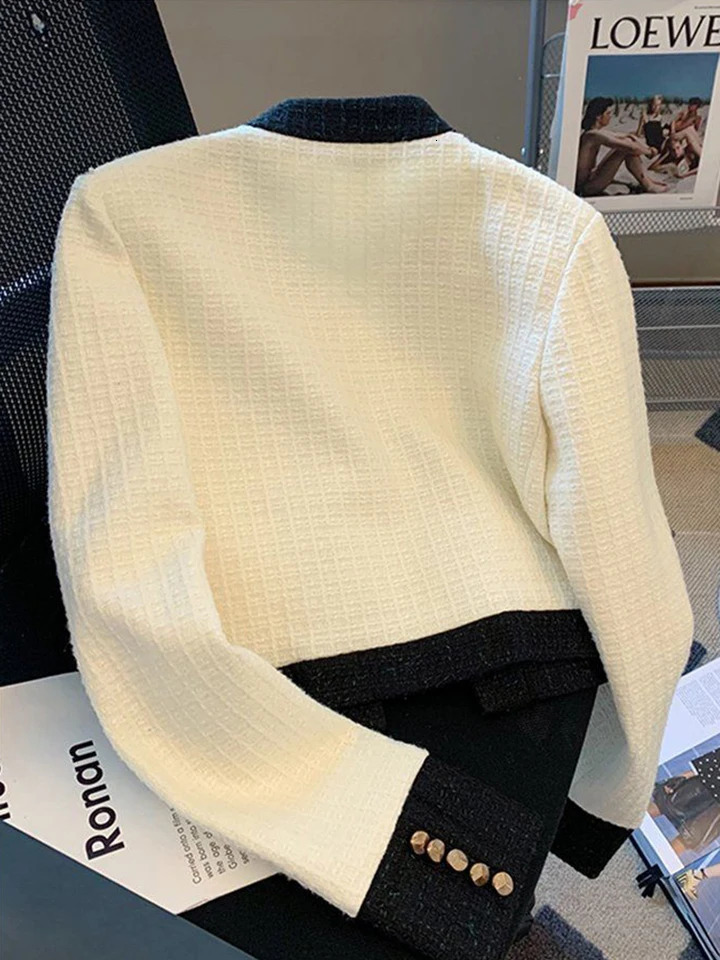 Autumn Small Fragrance Tweed Jacket Womens Jacket Long Sleeve Button Short Sleeve Jacket Autumn Casual Womens Office Jacket 240930