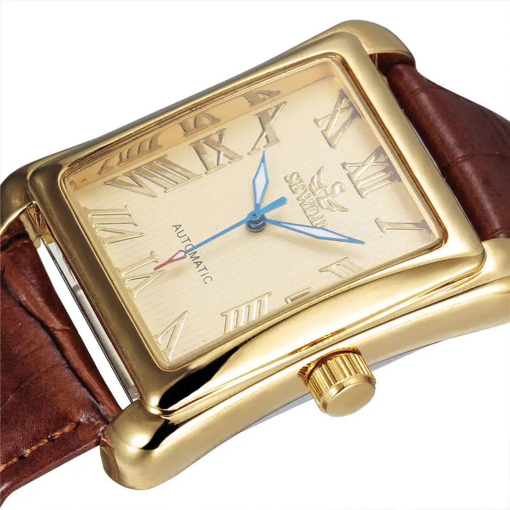 SEWOR Watch Fashion Rectangle Watches Men Gold Automatic Mechanical Wristwatches Men Business Watch relogio masculino 240927