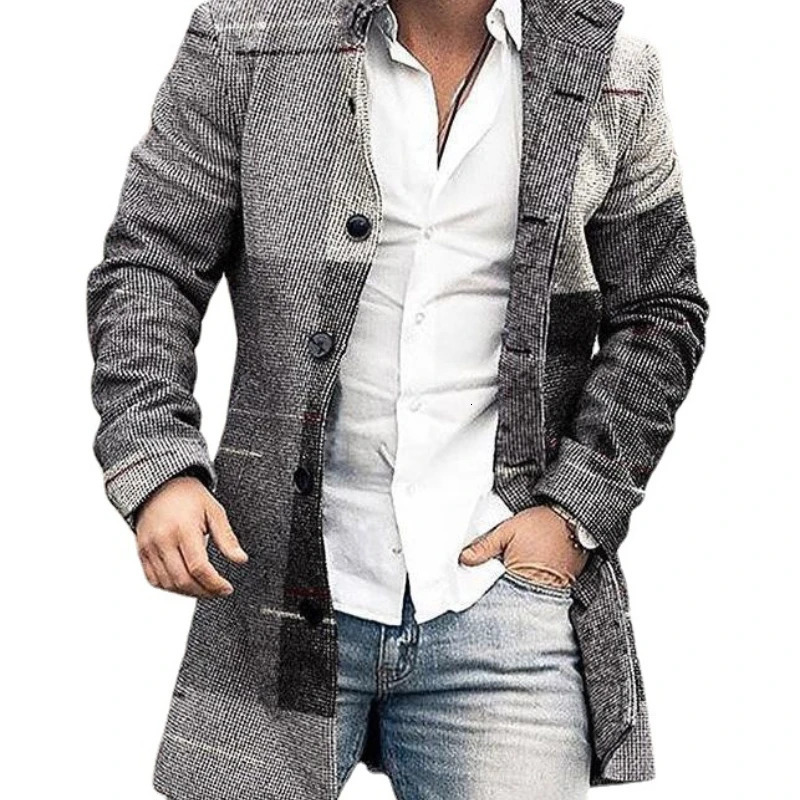 outerwear European and American winter wool windproof machine stand up collar mid length pocket casual jacket 240929
