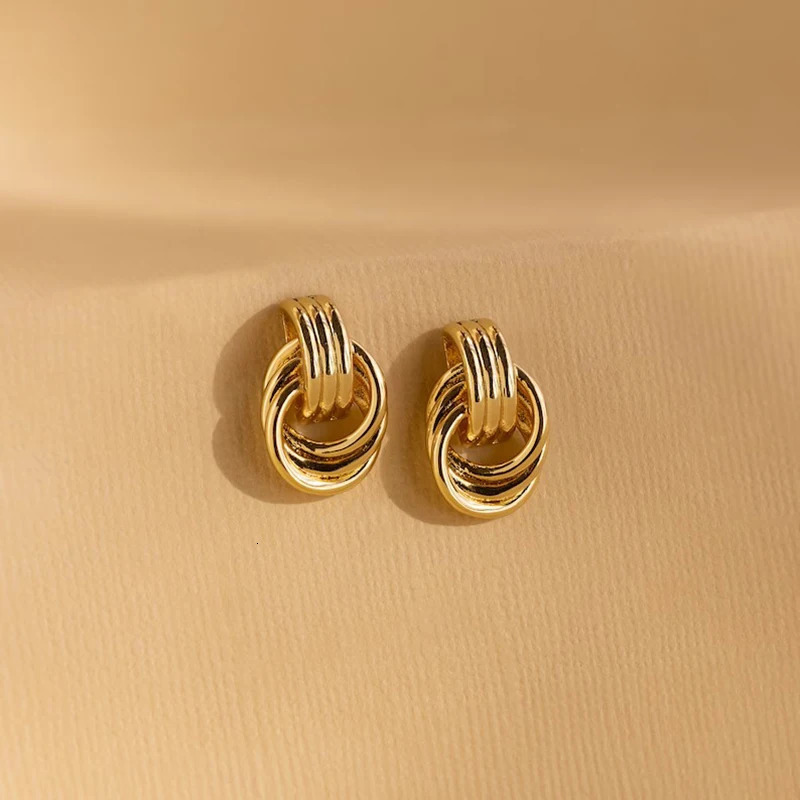 Vintage Three Layers Mini Knot Stud Earrings for Women Gold Plated Twisted Small Circle Stainless Steel Earring Punk Jewelry 240926