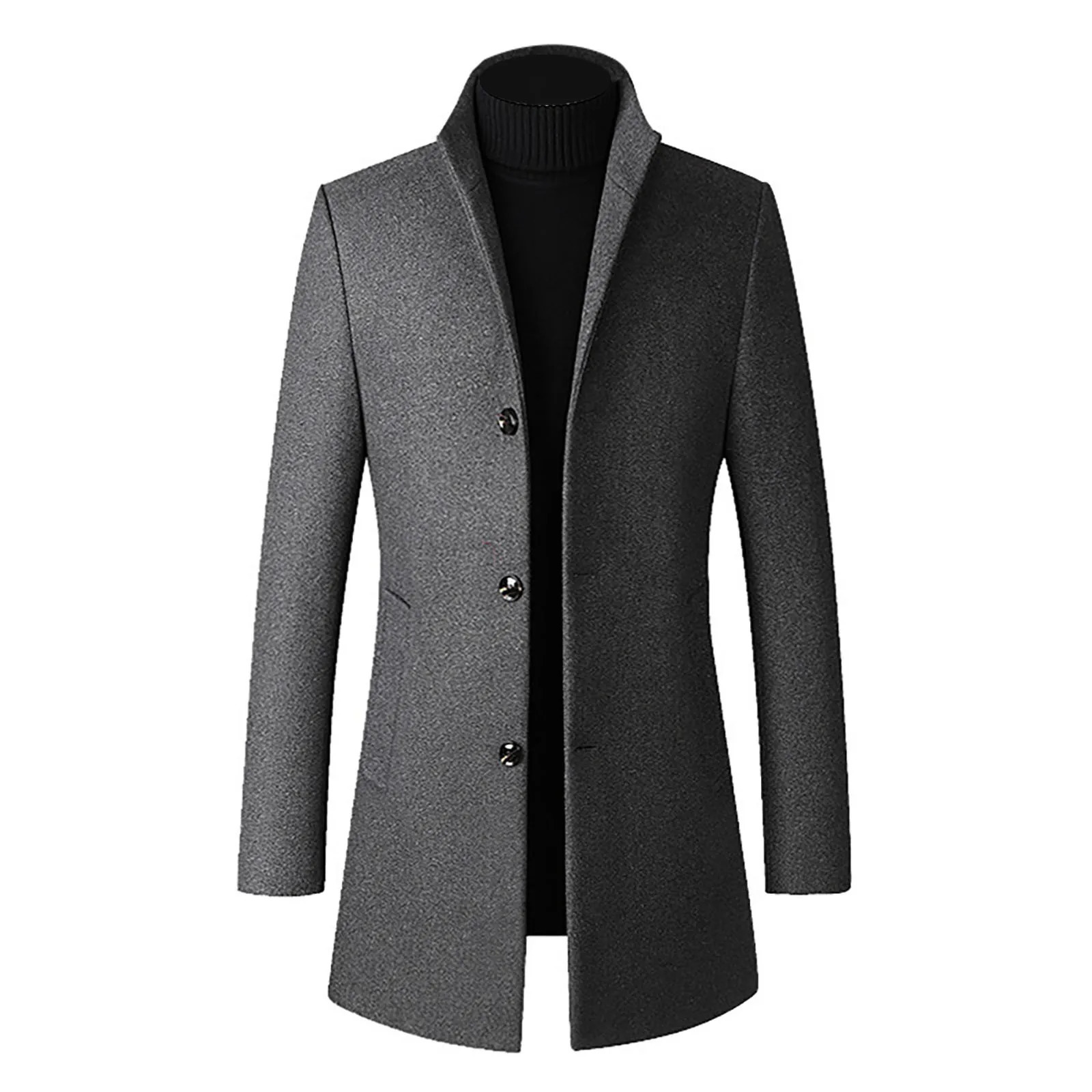 Mens mid length ultra-thin wool coat fashionable standing collar solid color coat comfortable soft and warm jacket Abrigo Hombre 240929 - view 5