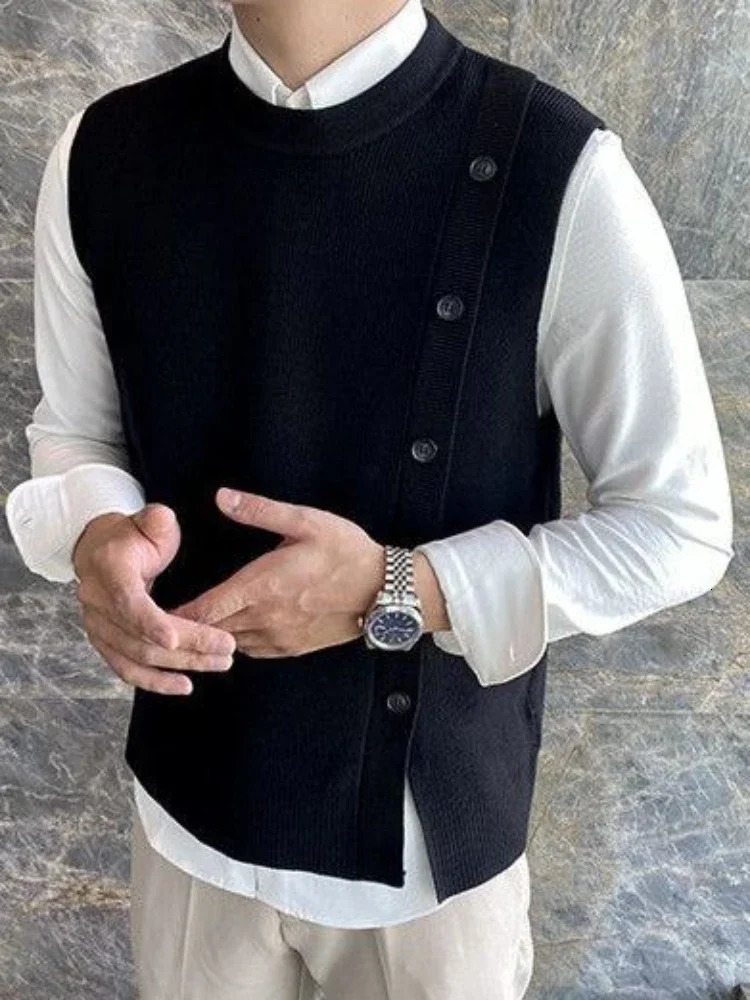 Knitted sweater mens sleeveless mens button slotted green vest 90s retro street er jacket X A 240930