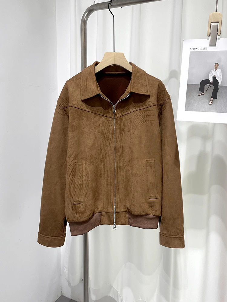 Mens Short Bomber Jackets 2024 Spring Retro Y2k Lapel Zipper Pocket Windbreaker Coats High Quality Overcoat Streetwear 240910