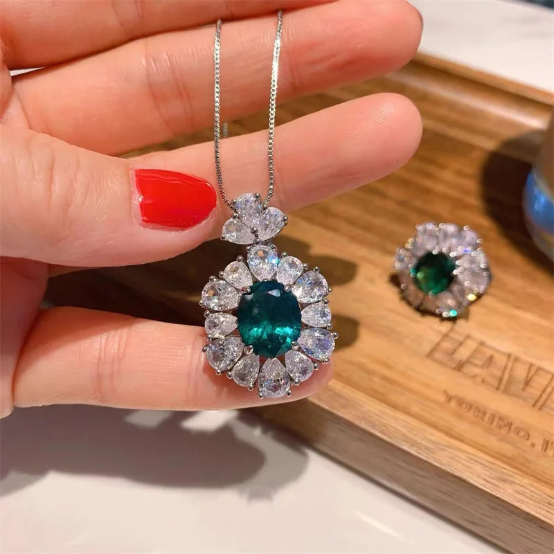 Classic Jade Diamond Promise 925 sterling silver jewelry set wedding earrings rings necklaces womens bridal jewelry gifts 240927