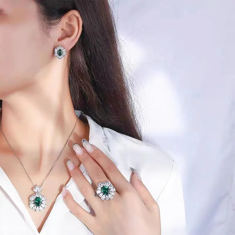 Classic Jade Diamond Promise 925 sterling silver jewelry set wedding earrings rings necklaces womens bridal jewelry gifts 240927