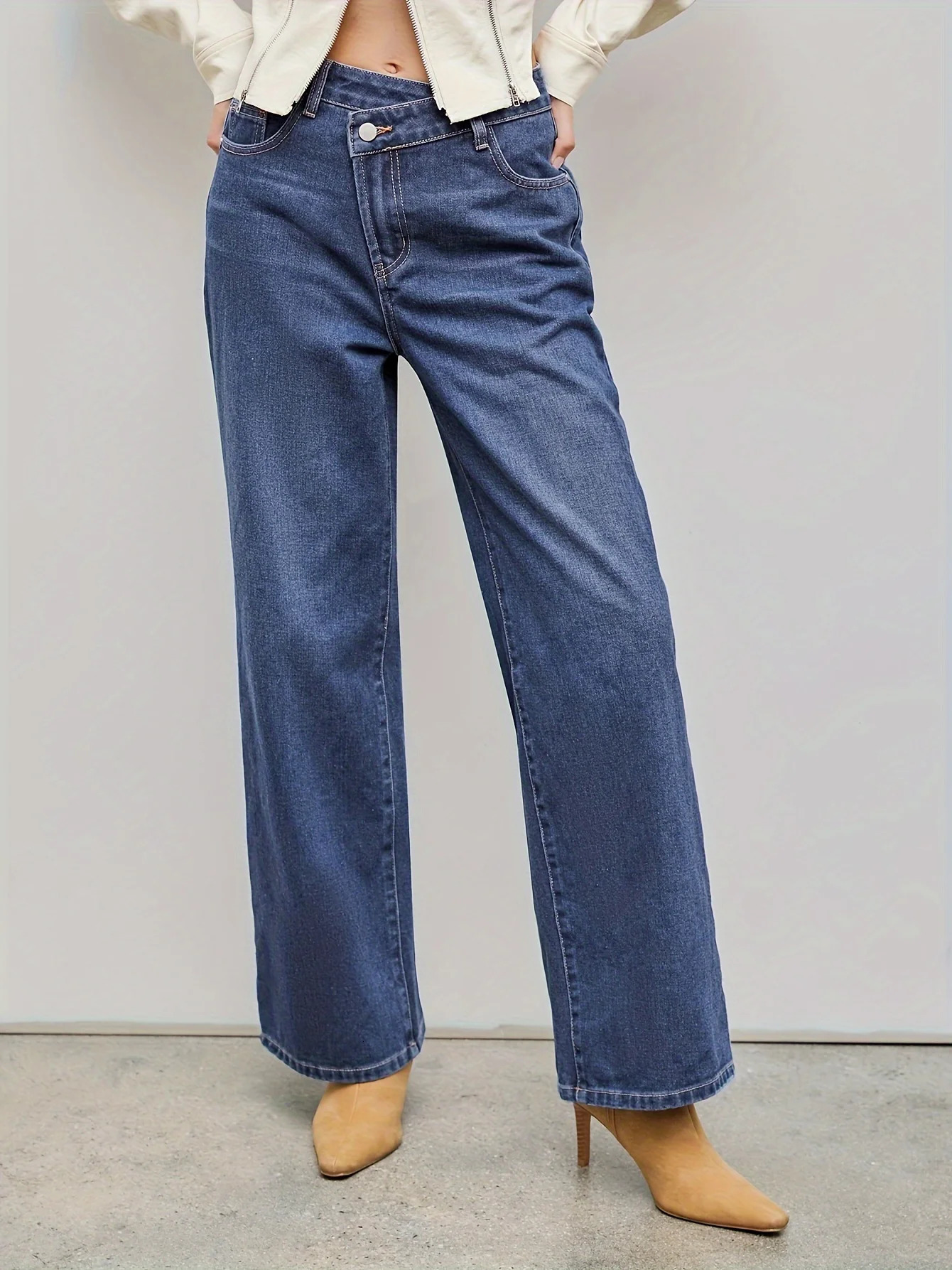 Retro blue jeans n slim straight leg loose diagonal button denim pants 240924