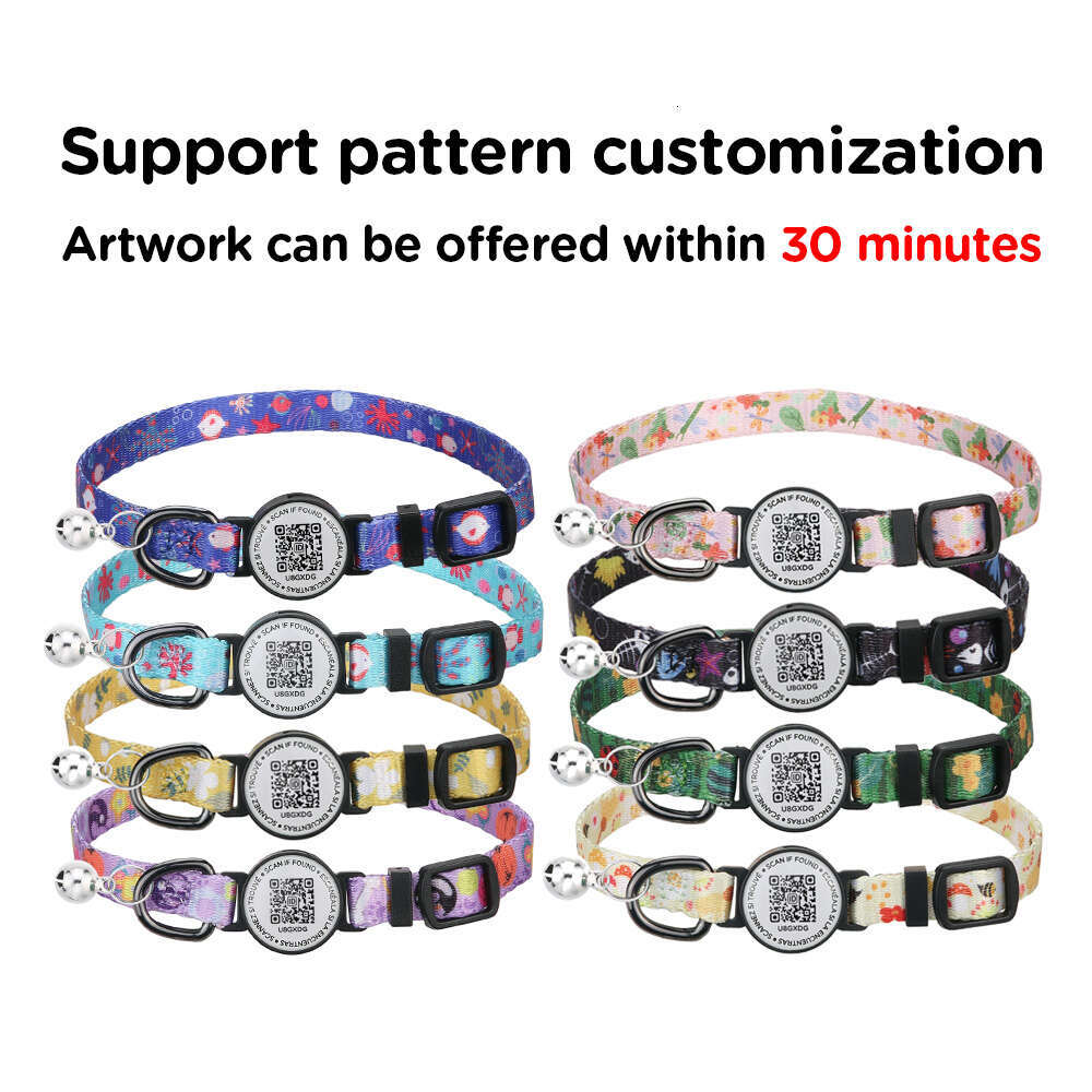 Software ready Personalized Adjustable Breakaway Buckle Anti-loss Safety Smart Cat Collar Necklace With ID Name Tag