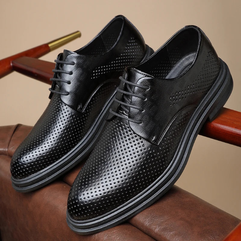 Summer elevator shoes mens dress shoes 3/6/8cm mens formal shoes hollow classic business mens Oxford shoe set shoes 240930