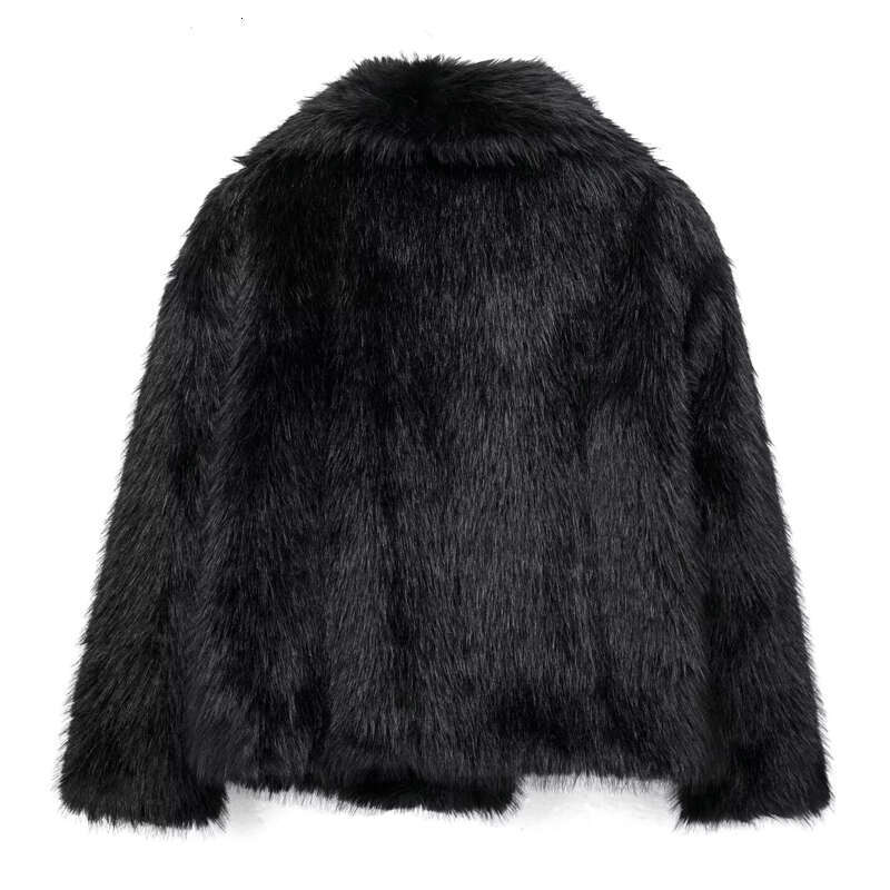 TRAF 2024 Women's Black Fluffy Autumn Winter Faux Fur Coat Plush Outerwears White Red Gray Warm Cropped Jacket