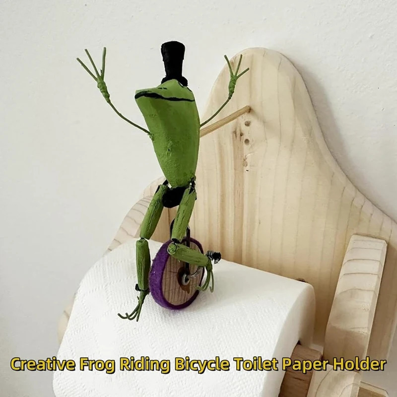 Creative Frog Bike Toilet Paper Stand Interesting Wall Mounted Frog Roll Paper Stand 240929