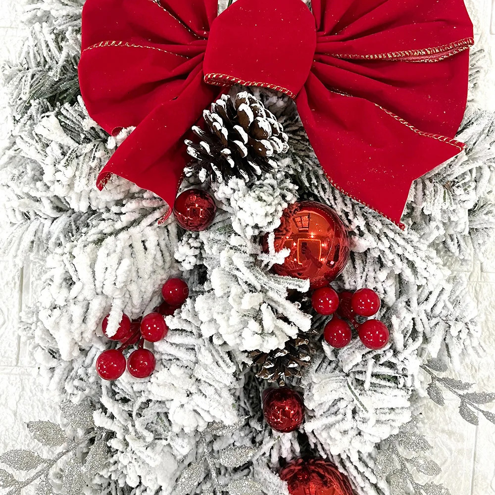 Flocked PVC Christmas Decoration Flower Wreath Vine Hanging Garland Artificial Crafts Tree Door Home Art Navidad Holiday Decor 240925