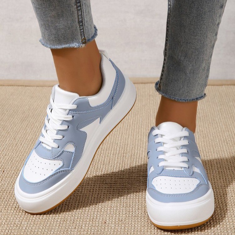 Casual Shoes for Women Breathable Blue Pink White Brown Lace Up Trendy Shoes Leather Shoes