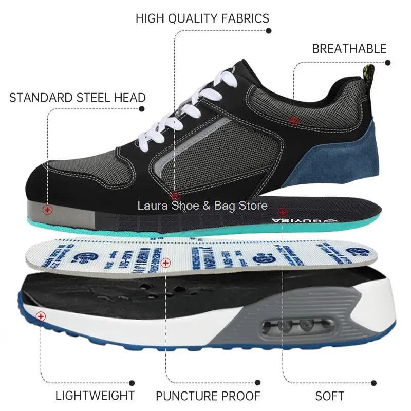 Air Cushion Work Steel Toe Shoes Men Women Anti-Smash Anti-Puncture Safety Boots Casual Sneakers Breathable 240924