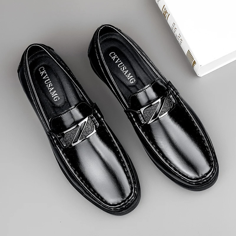 Formal dress mens flat shoes/5cm elevator shoes mens lifting sports shoes soft denim leather mens casual height increase shoes 240930 - view 3