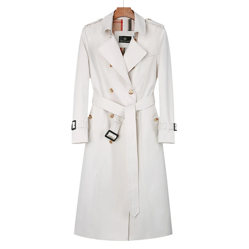 Womens windbreaker long double-layer windbreaker British fashion pure cotton lining rainproof and windproof for women 240929