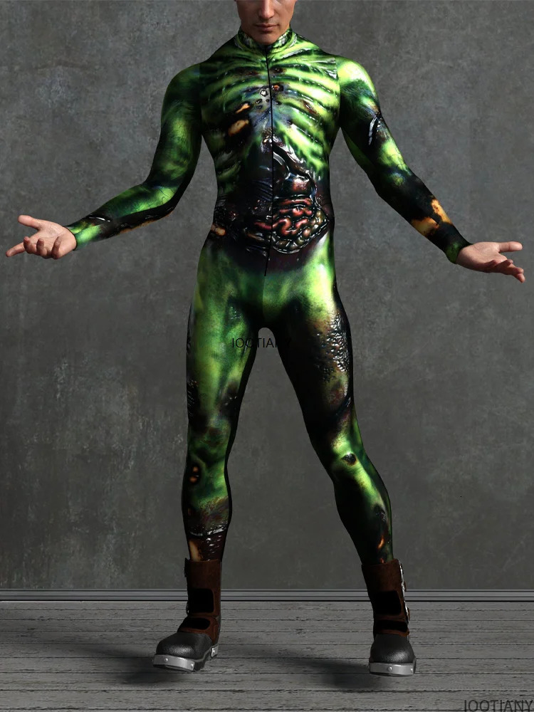 Mens horror muscle zombie cosplay jumpsuit Halloween adult alien bodysuit makeup theme party carnival bodysuit festival shapewear 240930