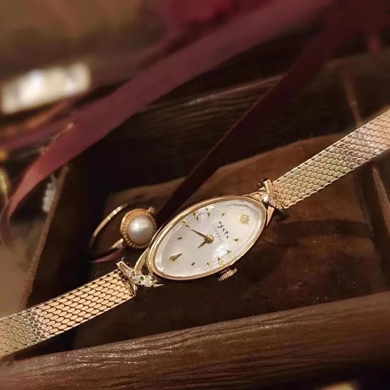 18K gold-plated brass band womens watch quartz bracelet diamond chain small dial high-quality womens retro gift 240918