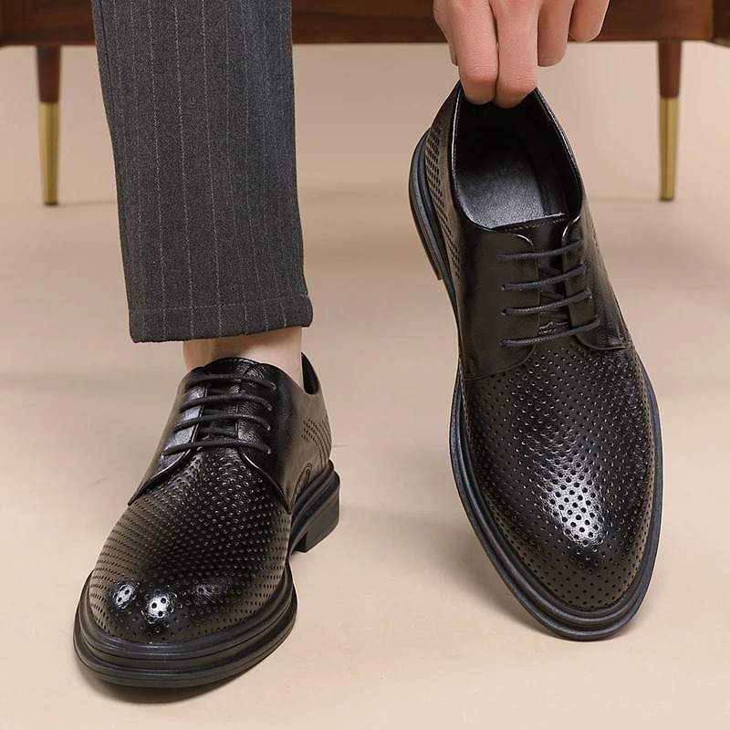 Summer elevator shoes mens dress shoes 3/6/8cm mens formal shoes hollow classic business mens Oxford shoe set shoes 240930