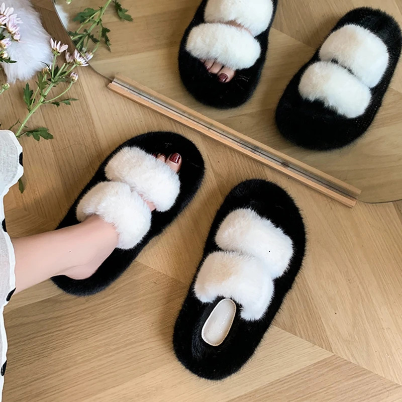 Med Shoes Womens Slide Slide Fur Flip Platform er Plush Soft Tablet with Fur Roman Rubber Fashion 240925