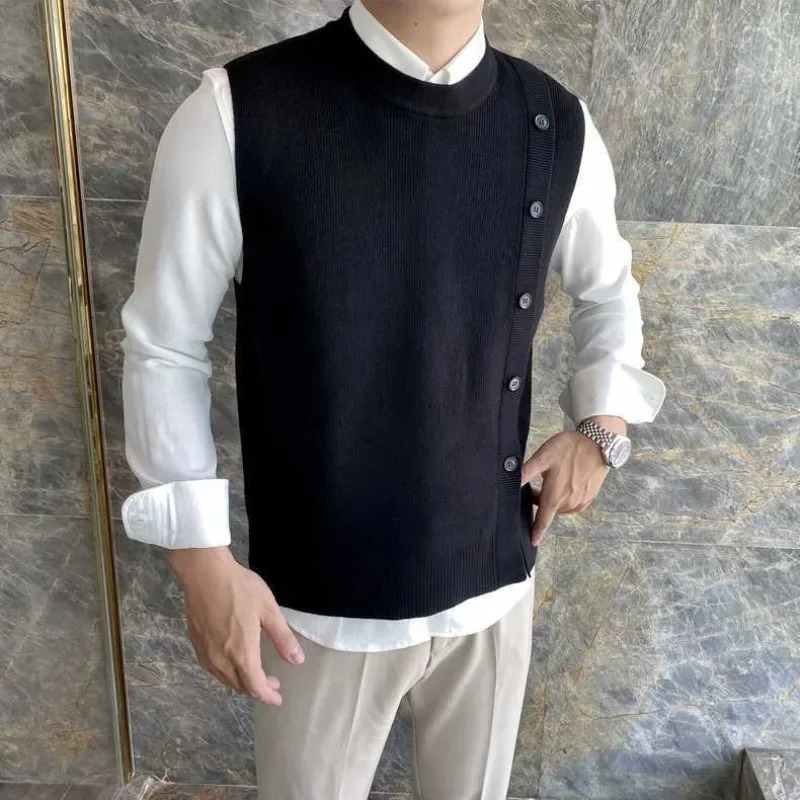 Knitted sweater mens sleeveless mens button slotted green vest 90s retro street er jacket X A 240930