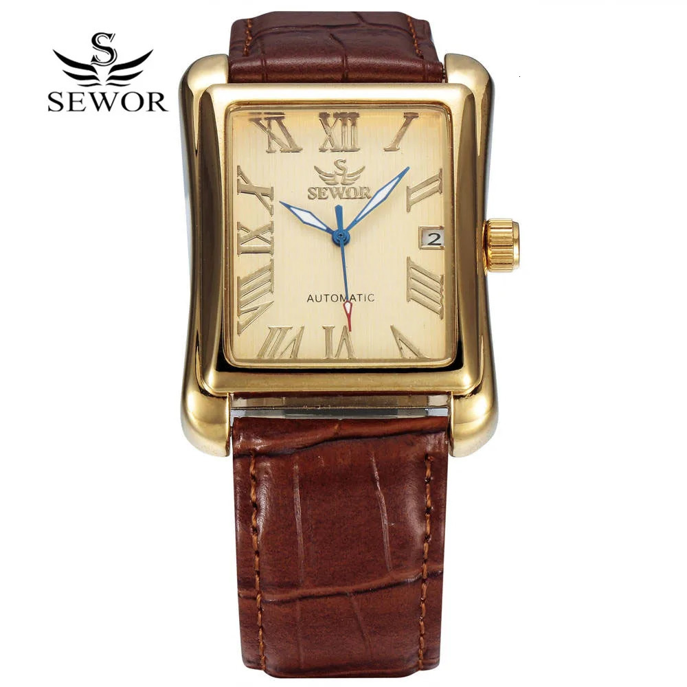 SEWOR Watch Fashion Rectangle Watches Men Gold Automatic Mechanical Wristwatches Men Business Watch relogio masculino 240927