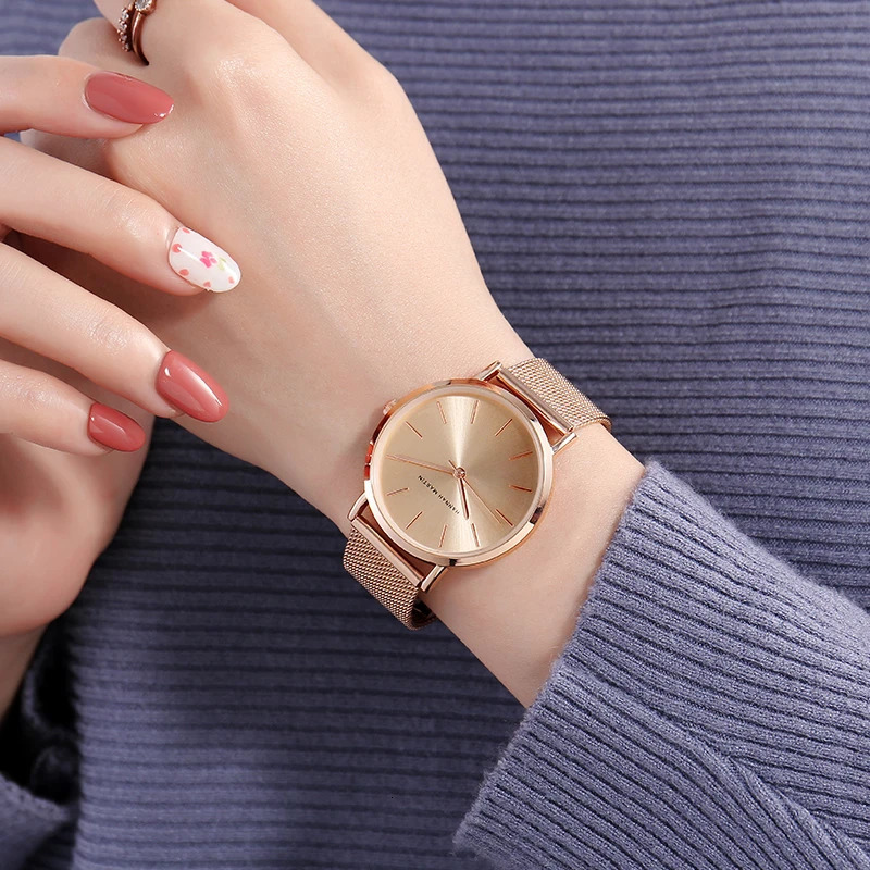 Hannah Martin Japanese Quartz Movement High Quality Womens Stainless Steel Mesh Rose Gold Waterproof Womens Watch Direct CB36 240918
