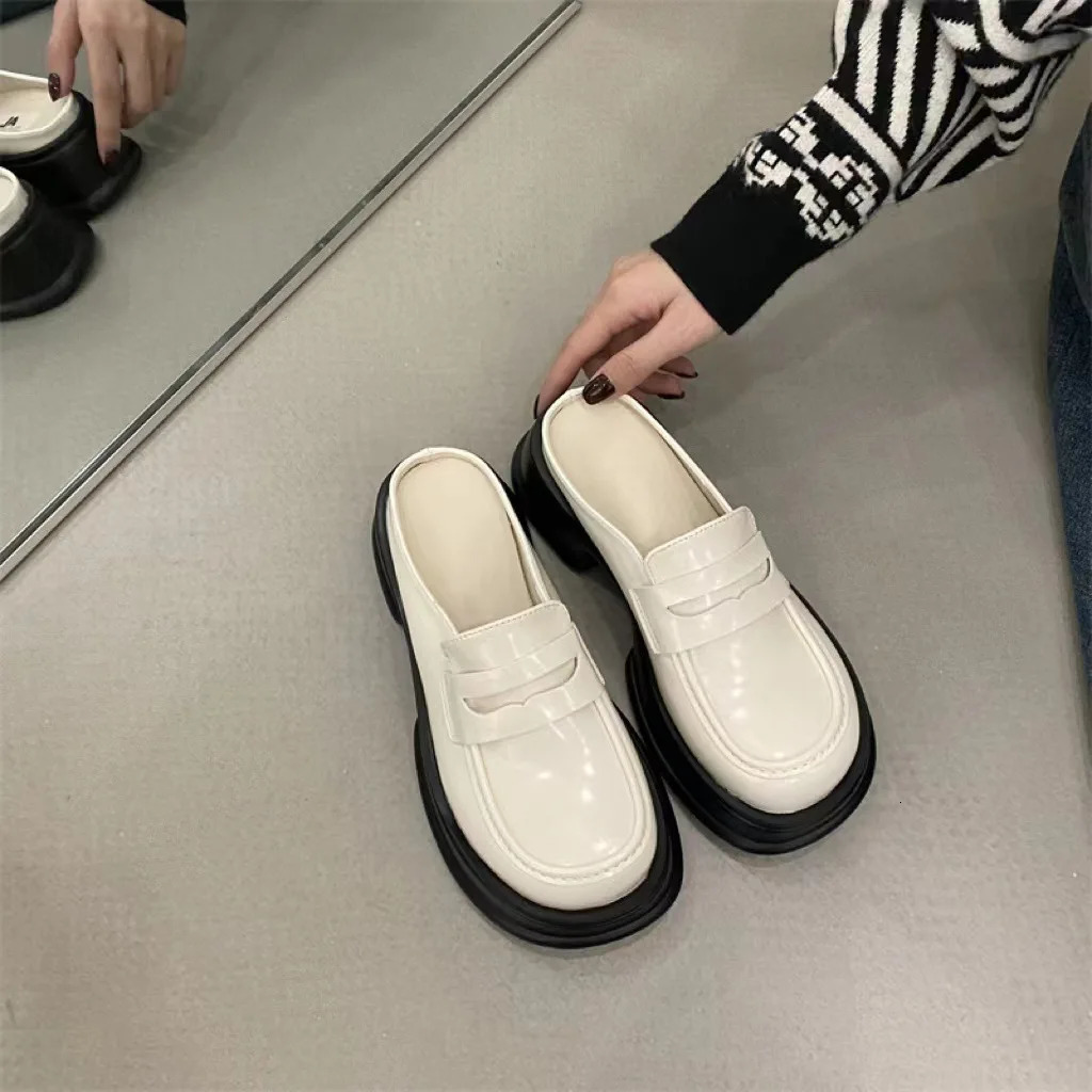 Women's hot Sier Platform Mules - Comfortable PU Leather Loafers Slides for Casual Wear