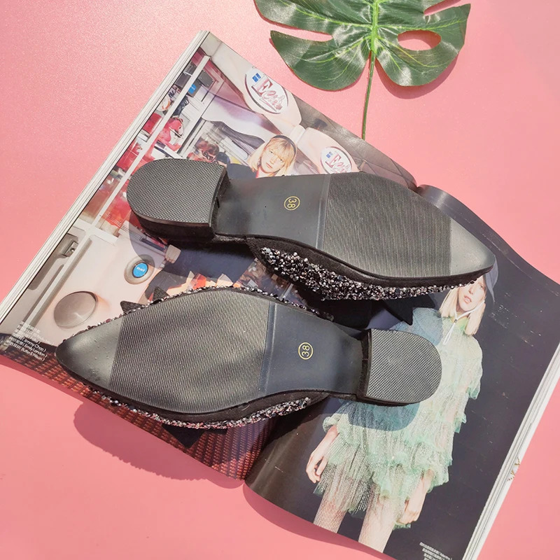LazySeal toe New mule shoes womens crystal bow flip sequin slider 240