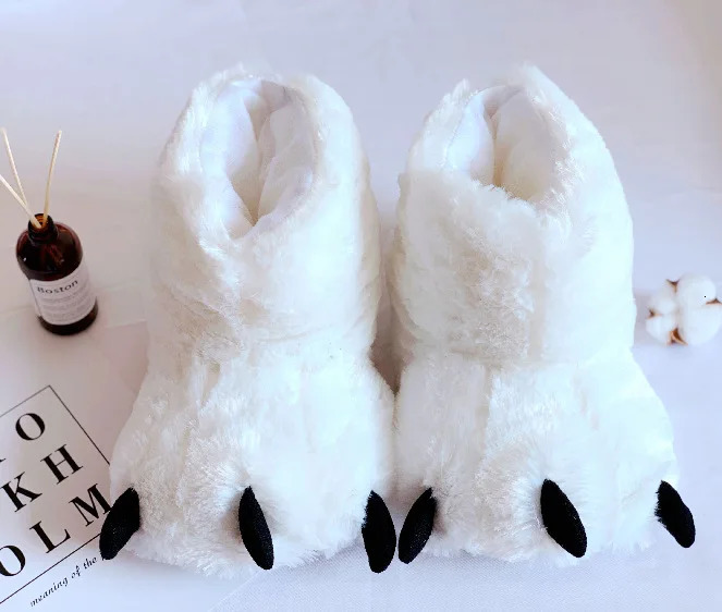 Creative Cute Bear Claw Winter Slide Boy and Girl Family Slide Fur Warm Couple Indoor Shoes Womens Cotton Boots Fur Slide240921bj