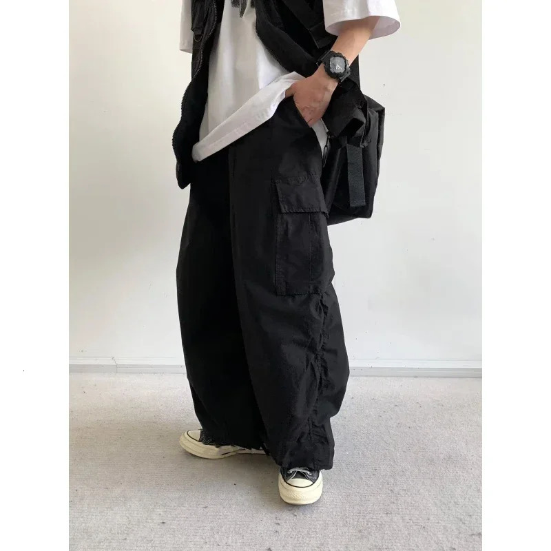 Haruku Cargo Mens Retro Multi Pocket Wide Leg Trouser Street Hip-Hop Casual Bag Pants Spring And Autumn Unisex Style 240927
