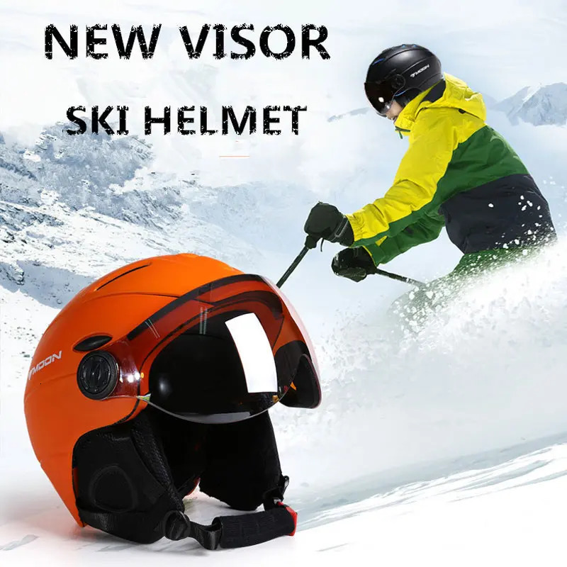 MOON professional semi covered ski helmet integral molded sports mens snowboard helmet with goggles 241016 ww
