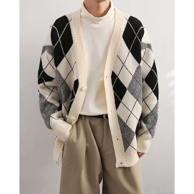 Autumn Men's Knitted Printed Buttons Cardigan Sweater Long Sleeve Casual Streetwear Stylish Leisure Coat Fashion Knitwear
