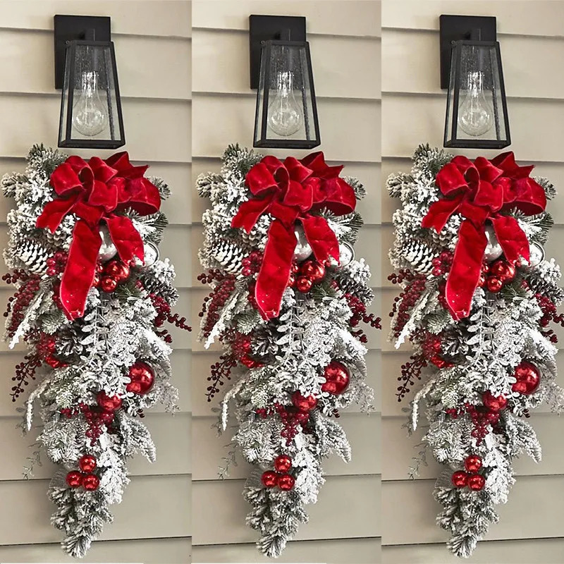 Flocked PVC Christmas Decoration Flower Wreath Vine Hanging Garland Artificial Crafts Tree Door Home Art Navidad Holiday Decor 240925