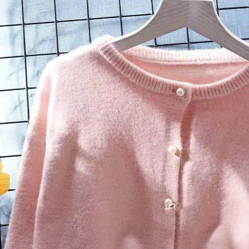 Pink White Purple Yellow Knitted Sweater Women Short Cardigan Spring Autumn Fashion ONeck Long Sleeve Knit Tops Ladies Jumper 240924