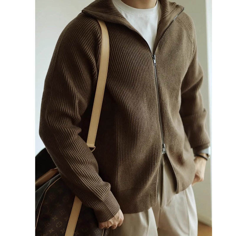 Autumn Clothing Men's Knitted Stand Collar Cardigan Casual Streetwear Solid Color Long Sleeve Knitwear Retro Jacket M-2Xl