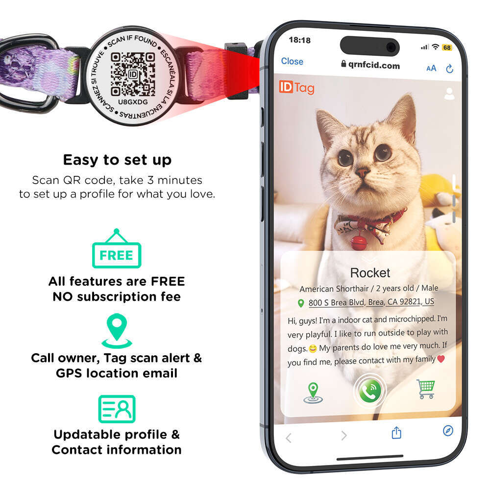 Software ready Personalized Adjustable Breakaway Buckle Anti-loss Safety Smart Cat Collar Necklace With ID Name Tag