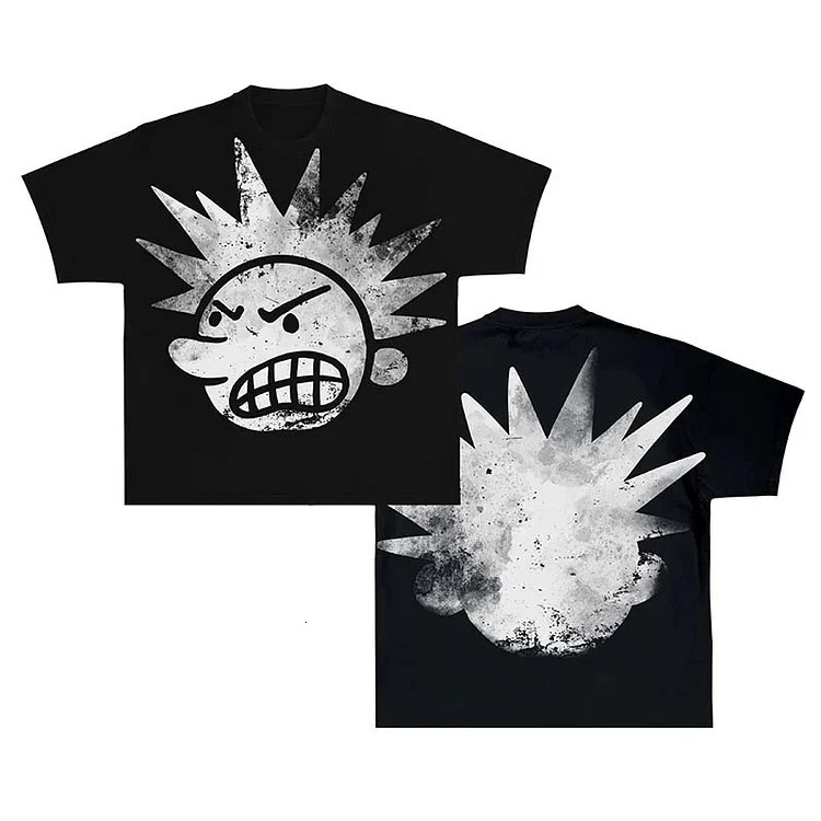 Street clothing Y2K clothing T-shirt mens hip-hop cartoon picture printing T-shirt Gothic oversized cotton short sleeved shirt 240930