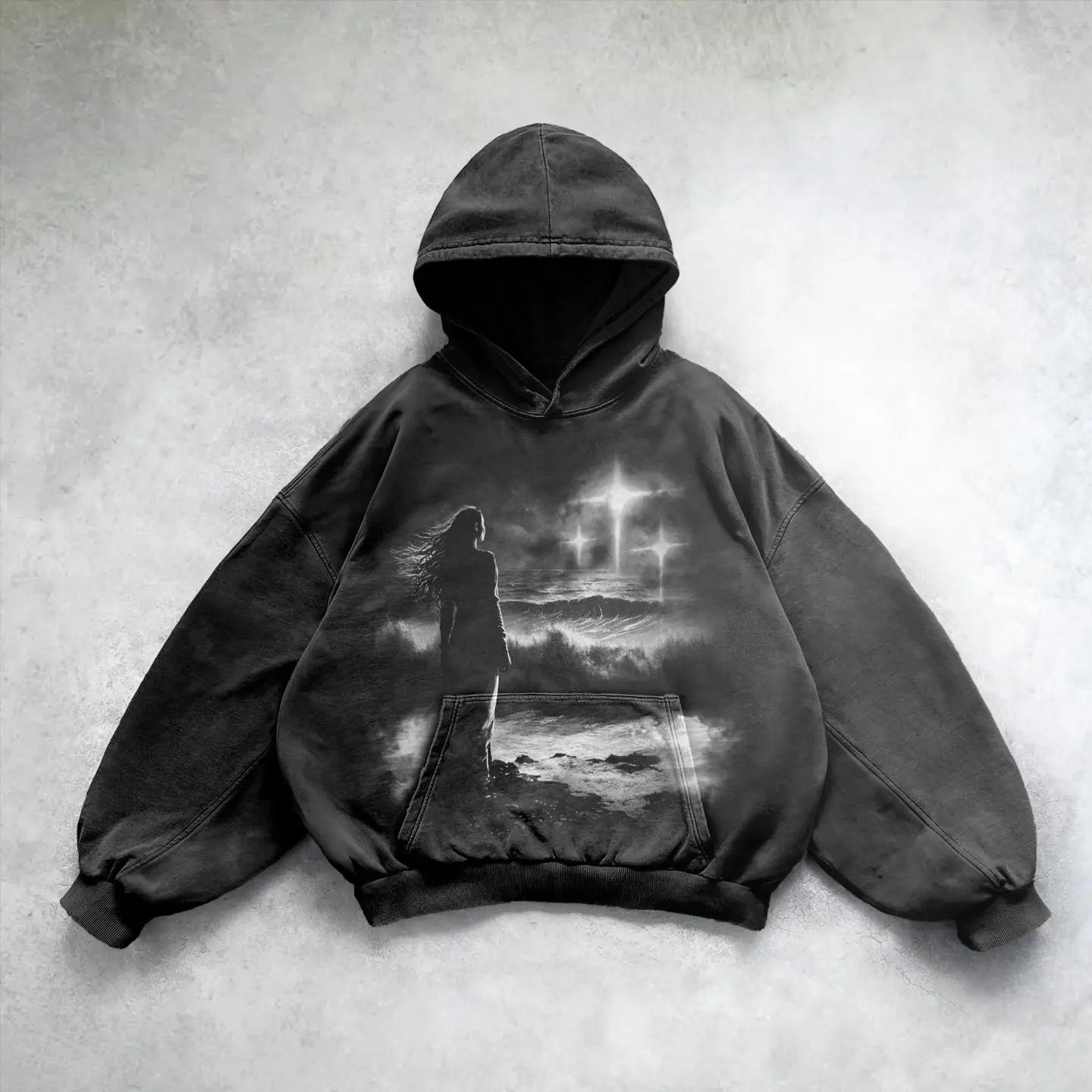 Y2K Print Hoodies Men Black Oversized Loose Vintage Acid Wash Hooded Sweatshirt Women Goth Harajuku Cotton Long Sleeve Pullover 240929