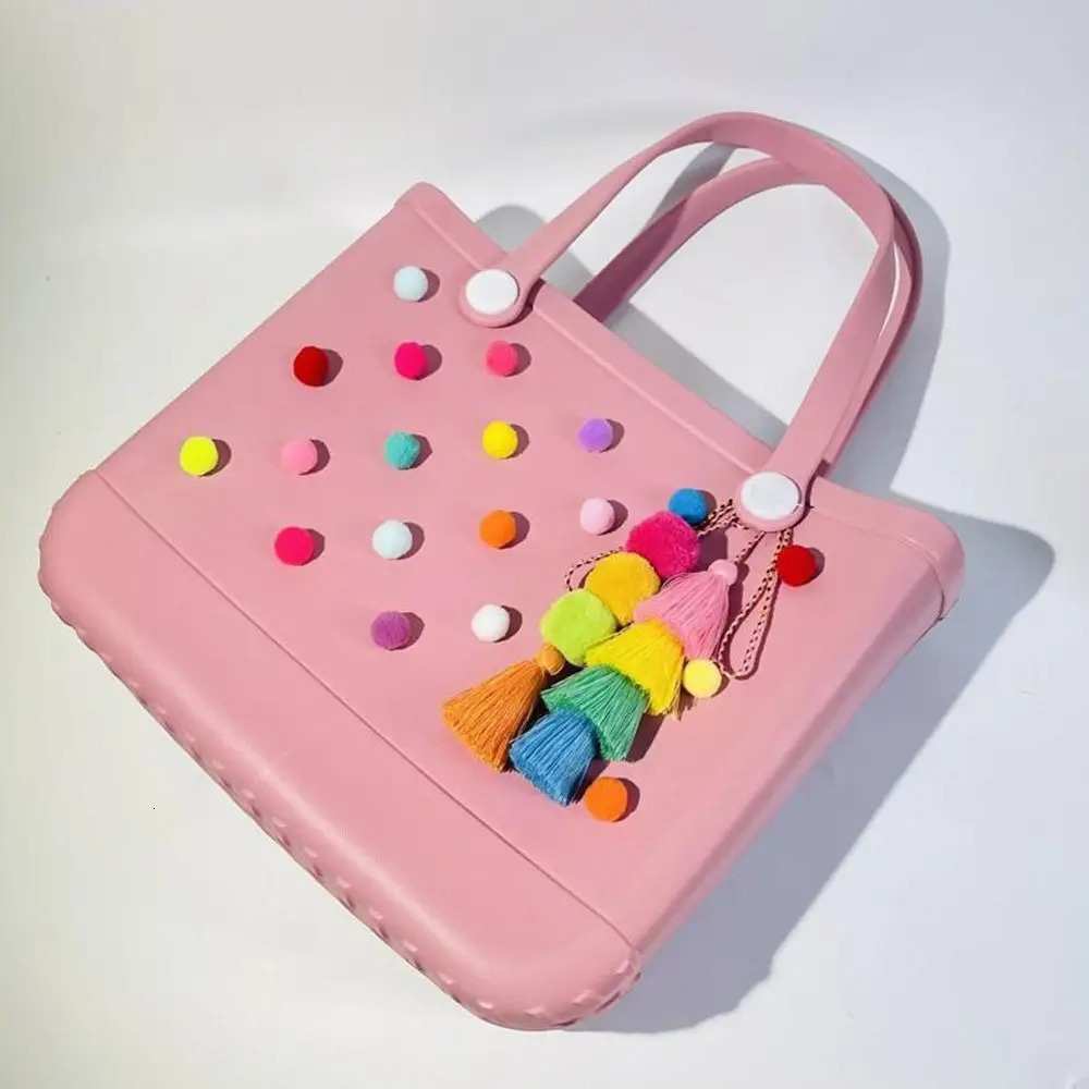 Colorful Charm DIY Rubber Beach Bag Accessories for Borg Bags Flower and Pearl Pom Tassel ww 241008
