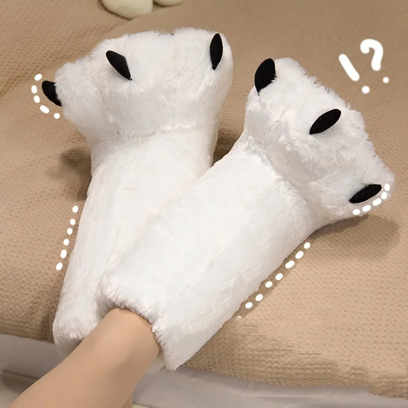 Creative Cute Bear Claw Winter Slide Boy and Girl Family Slide Fur Warm Couple Indoor Shoes Womens Cotton Boots Fur Slide240921bj