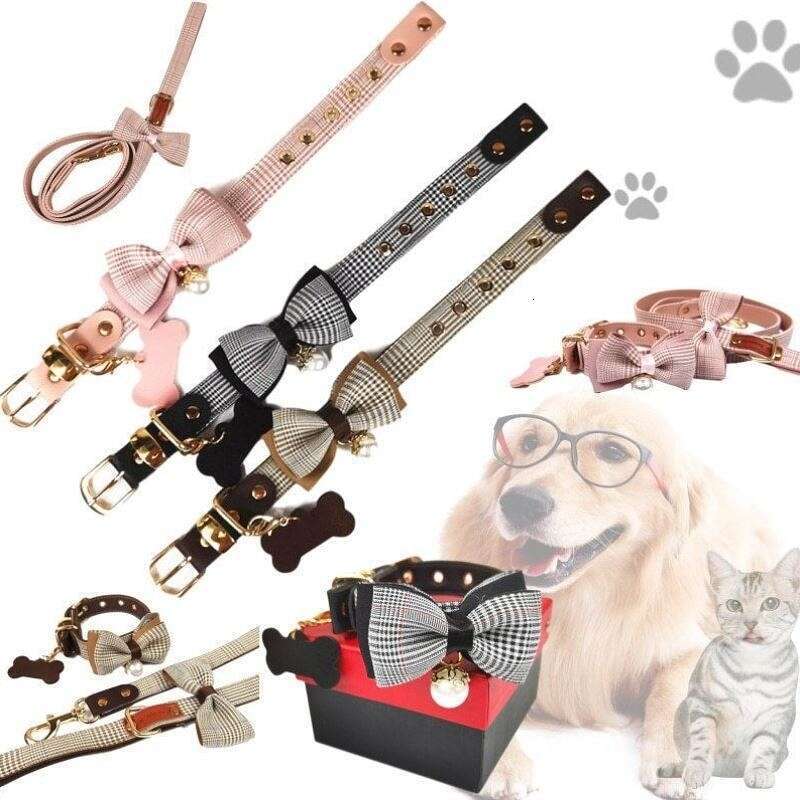 New Fashion Design Bowknot Bowtie Pet With Name Tag Pattern Polyester Necklace Adjustable Dog and Cat Collar