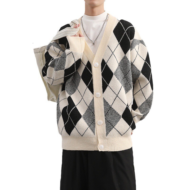 Autumn Men's Knitted Printed Buttons Cardigan Sweater Long Sleeve Casual Streetwear Stylish Leisure Coat Fashion Knitwear