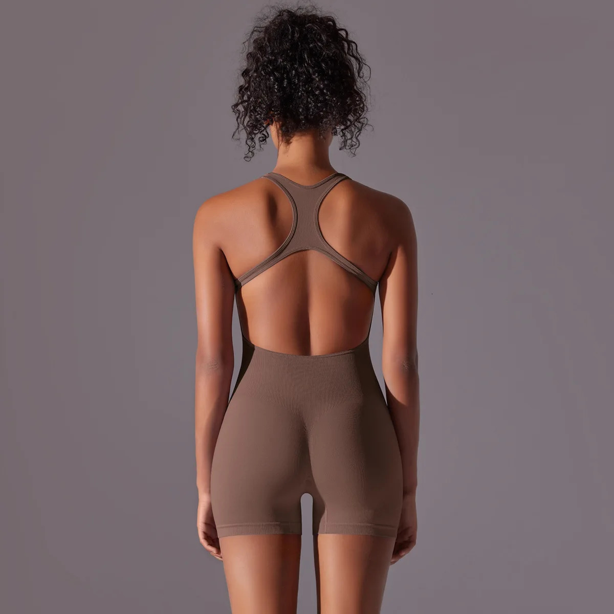 Seamless yoga jumpsuit womens gym set one-piece ribbed fiess push fit sportswear 240920
